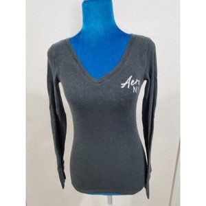Aeropostale Gray Longsleeve Ribbed Shirt Top Size S/P